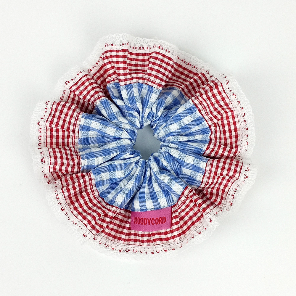 Woodycord%20Fırfırlı%20Pötikareli%20El%20Yapımı%20Scrunchie%20Topuz%20Tokası