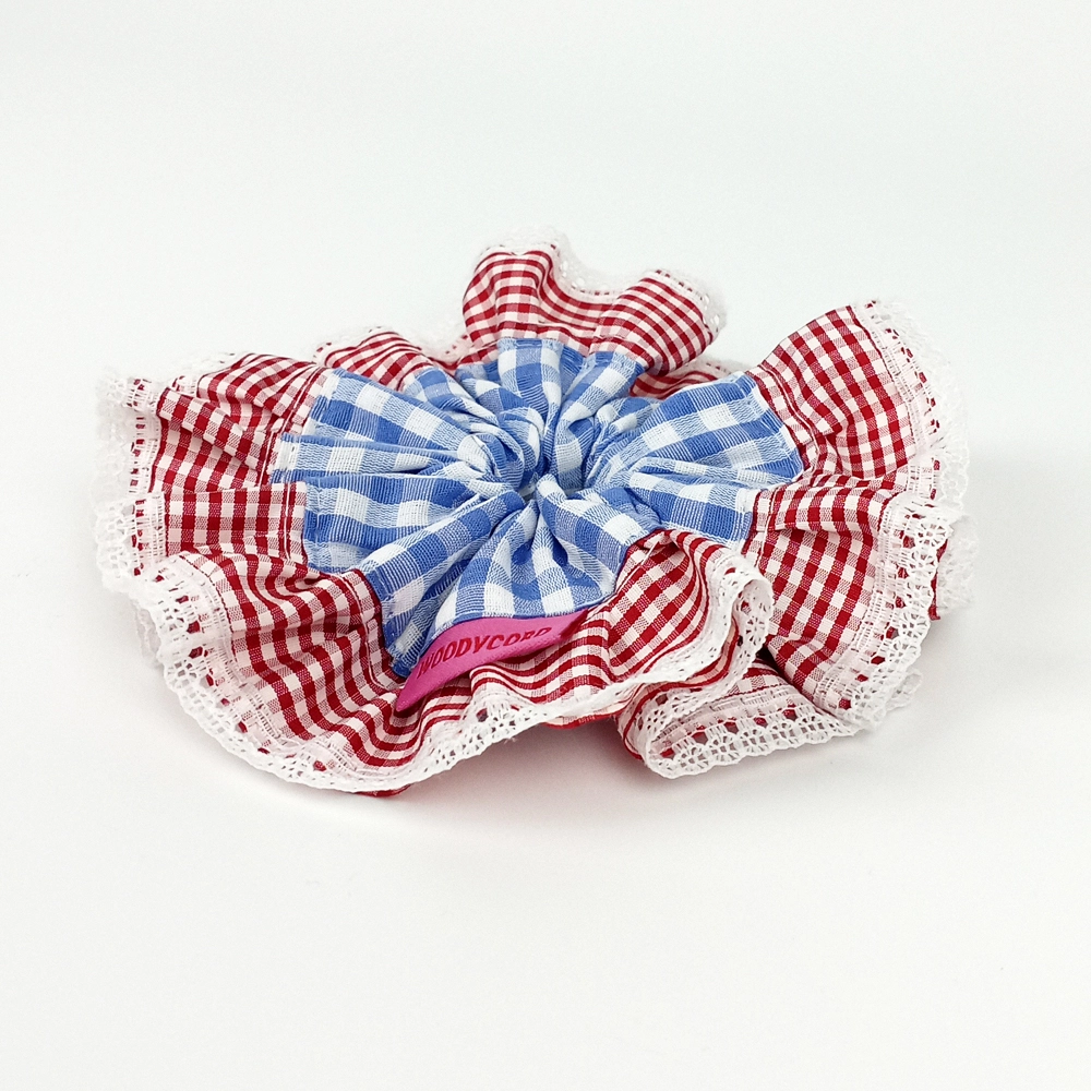 Woodycord%20Fırfırlı%20Pötikareli%20El%20Yapımı%20Scrunchie%20Topuz%20Tokası