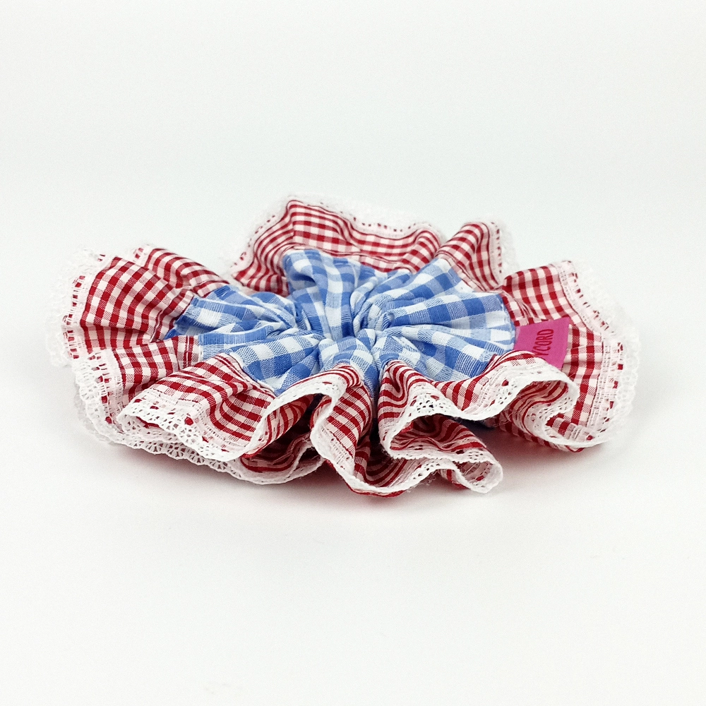 Woodycord%20Fırfırlı%20Pötikareli%20El%20Yapımı%20Scrunchie%20Topuz%20Tokası