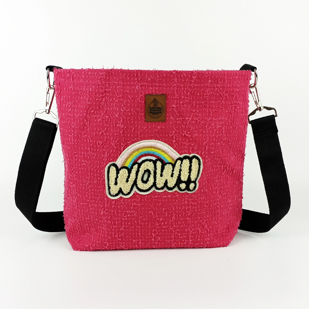Woodycord%20El%20Yapımı%20WOW%20Gökkuşağı%20Kırpık%20Kot%20Omuz%20Çantası