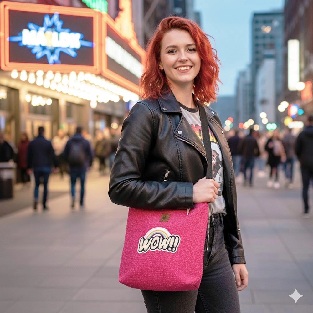Woodycord%20El%20Yapımı%20WOW%20Gökkuşağı%20Kırpık%20Kot%20Omuz%20Çantası