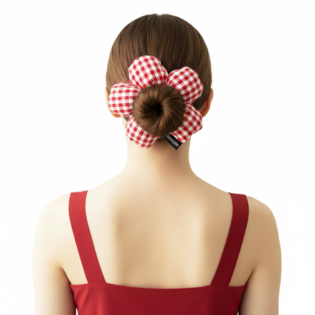 Woodycord%20El%20Yapımı%20Pötikare%20Desenli%20Scrunchie%20Toka%20-%20Kırmızı%20Beyaz