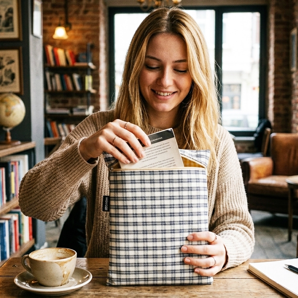 Woodycord%20El%20Yapımı%20Gabardin%20Kitap%20ve%20Tablet%20Kılıfı%20-%20Ekoseli%20Tasarım%20(21x27%20cm)