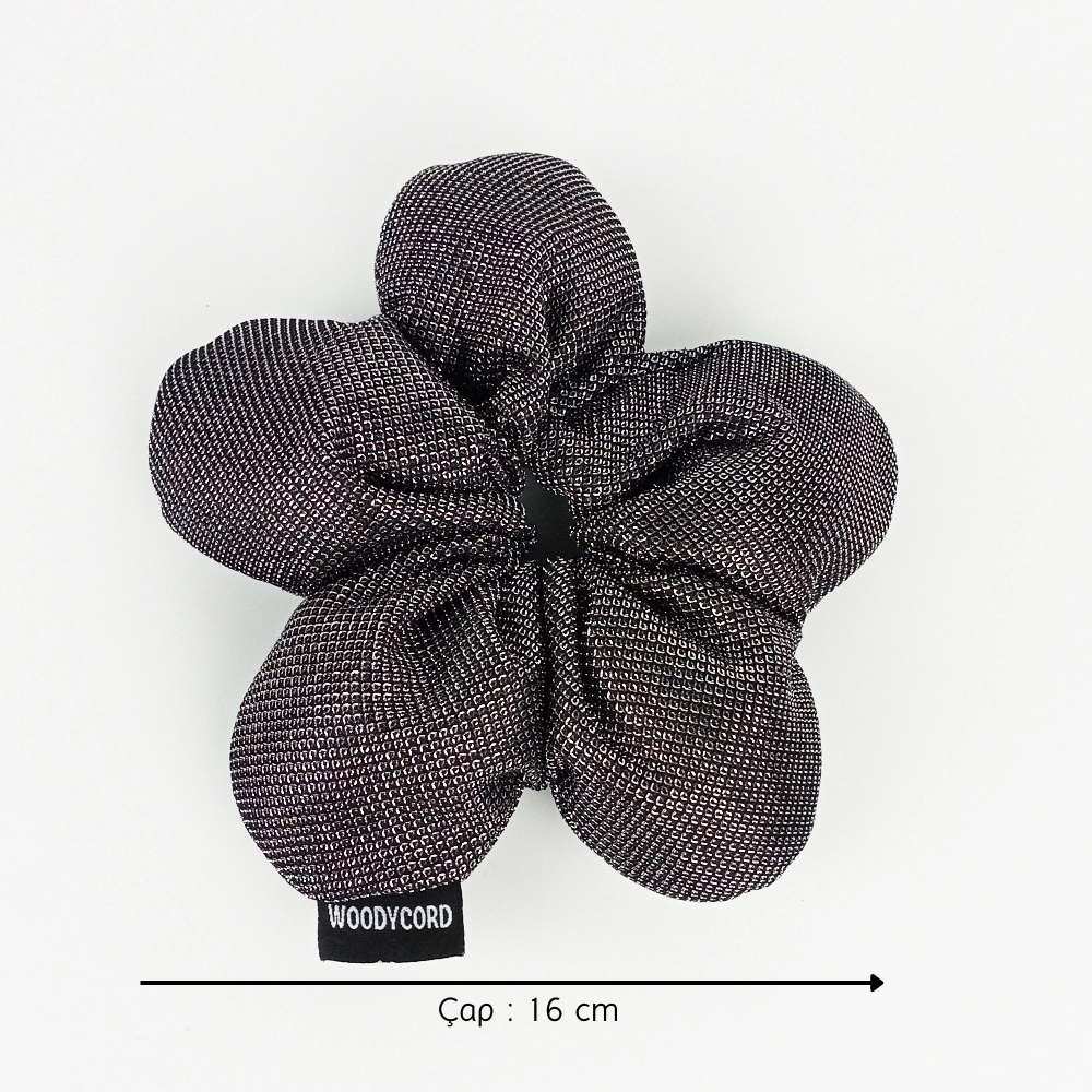 Woodycord%20El%20Yapımı%20Gümüş Pofuduk%20Scrunchie%20Topuz%20Tokası