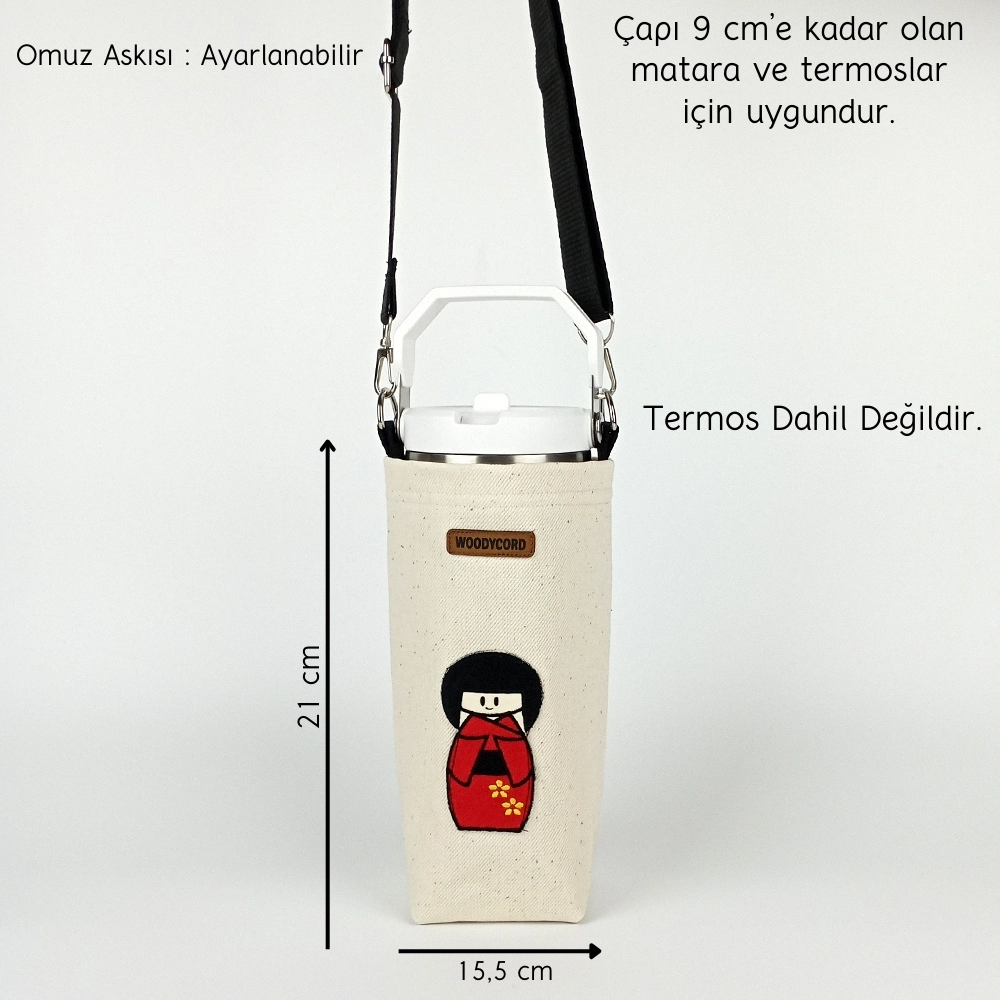 Woodycord%201%20Litrelik%20Japon%20Kız%20Kırmızı%20Kimono%20Termos%20Matara%20Kılıfı%20