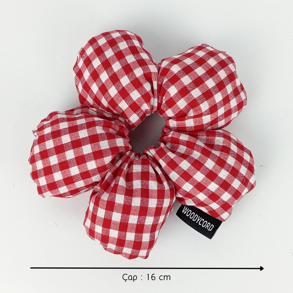 Woodycord%20El%20Yapımı%20Pötikare%20Desenli%20Scrunchie%20Toka%20-%20Kırmızı%20Beyaz