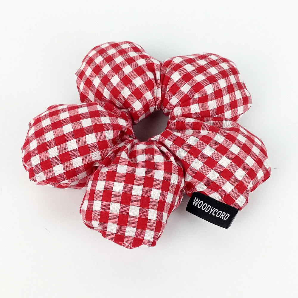 Woodycord%20El%20Yapımı%20Pötikare%20Desenli%20Scrunchie%20Toka%20-%20Kırmızı%20Beyaz