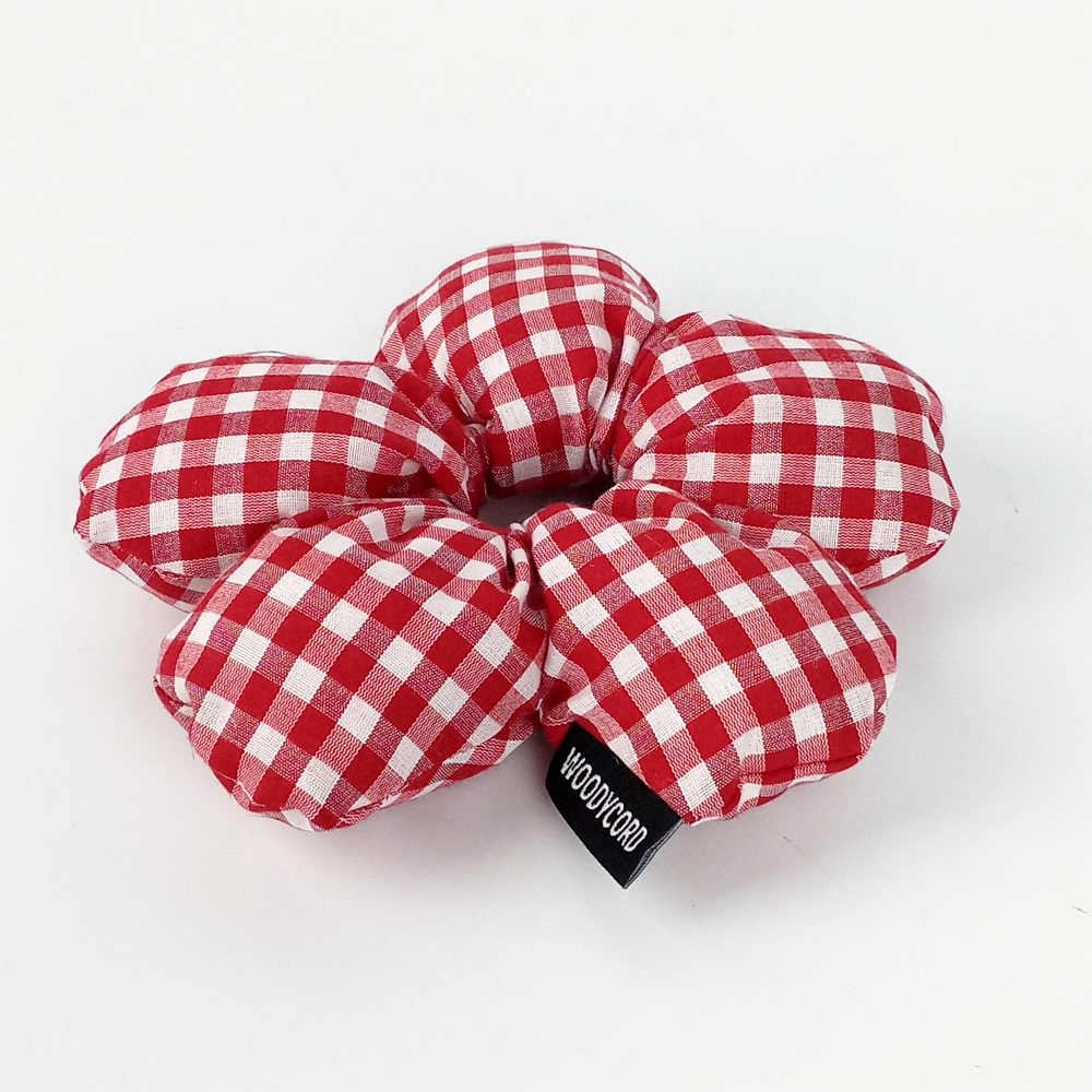 Woodycord%20El%20Yapımı%20Pötikare%20Desenli%20Scrunchie%20Toka%20-%20Kırmızı%20Beyaz