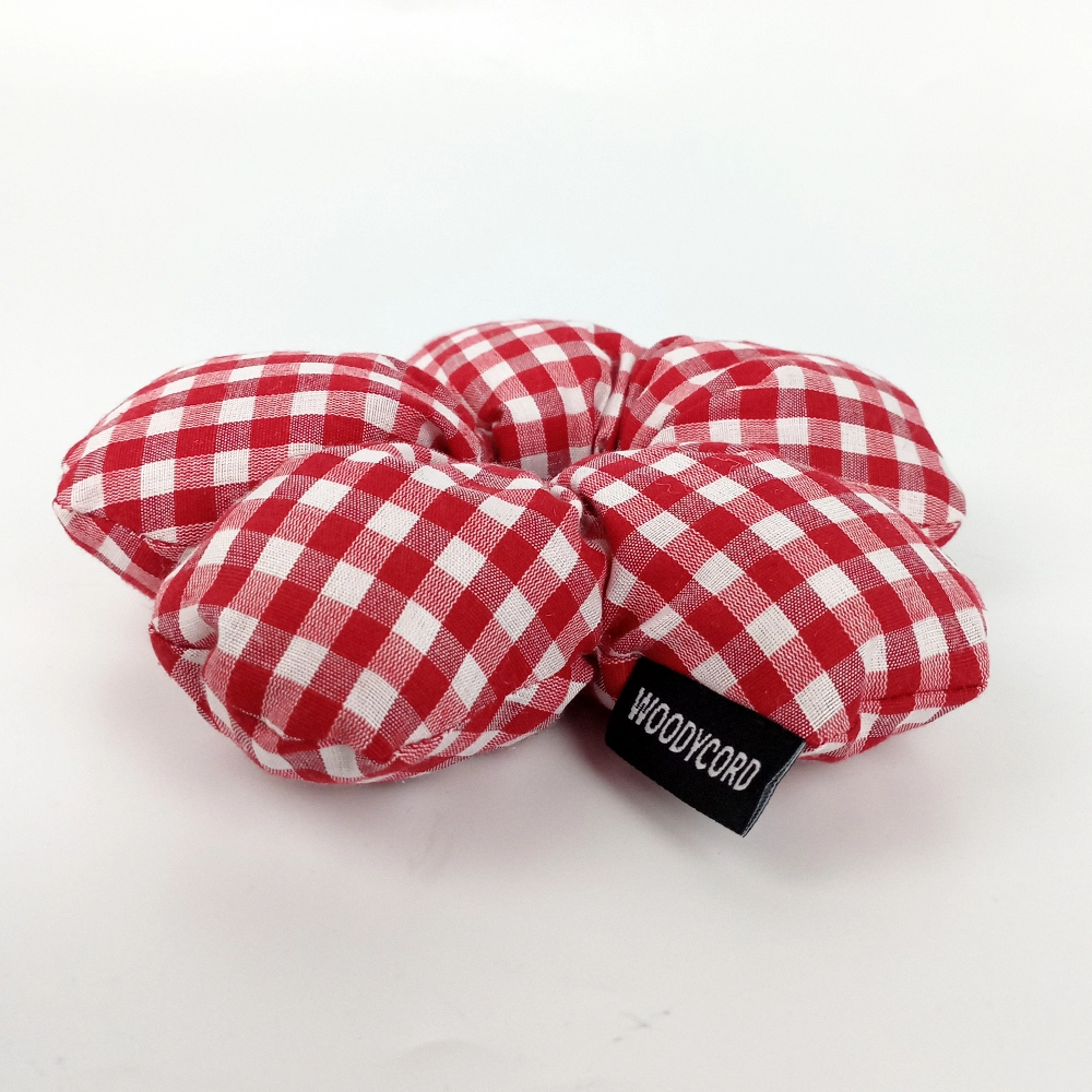 Woodycord%20El%20Yapımı%20Pötikare%20Desenli%20Scrunchie%20Toka%20-%20Kırmızı%20Beyaz