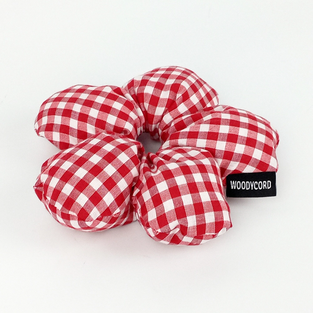 Woodycord%20El%20Yapımı%20Pötikare%20Desenli%20Scrunchie%20Toka%20-%20Kırmızı%20Beyaz