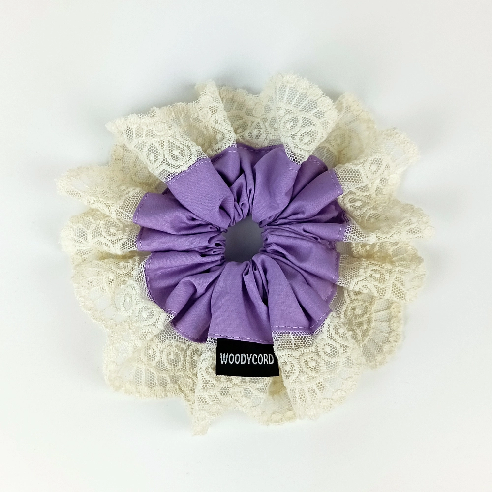 Woodycord%20El%20Yapımı%20Dantelli%20Lila%20Scrunchie%20Toka