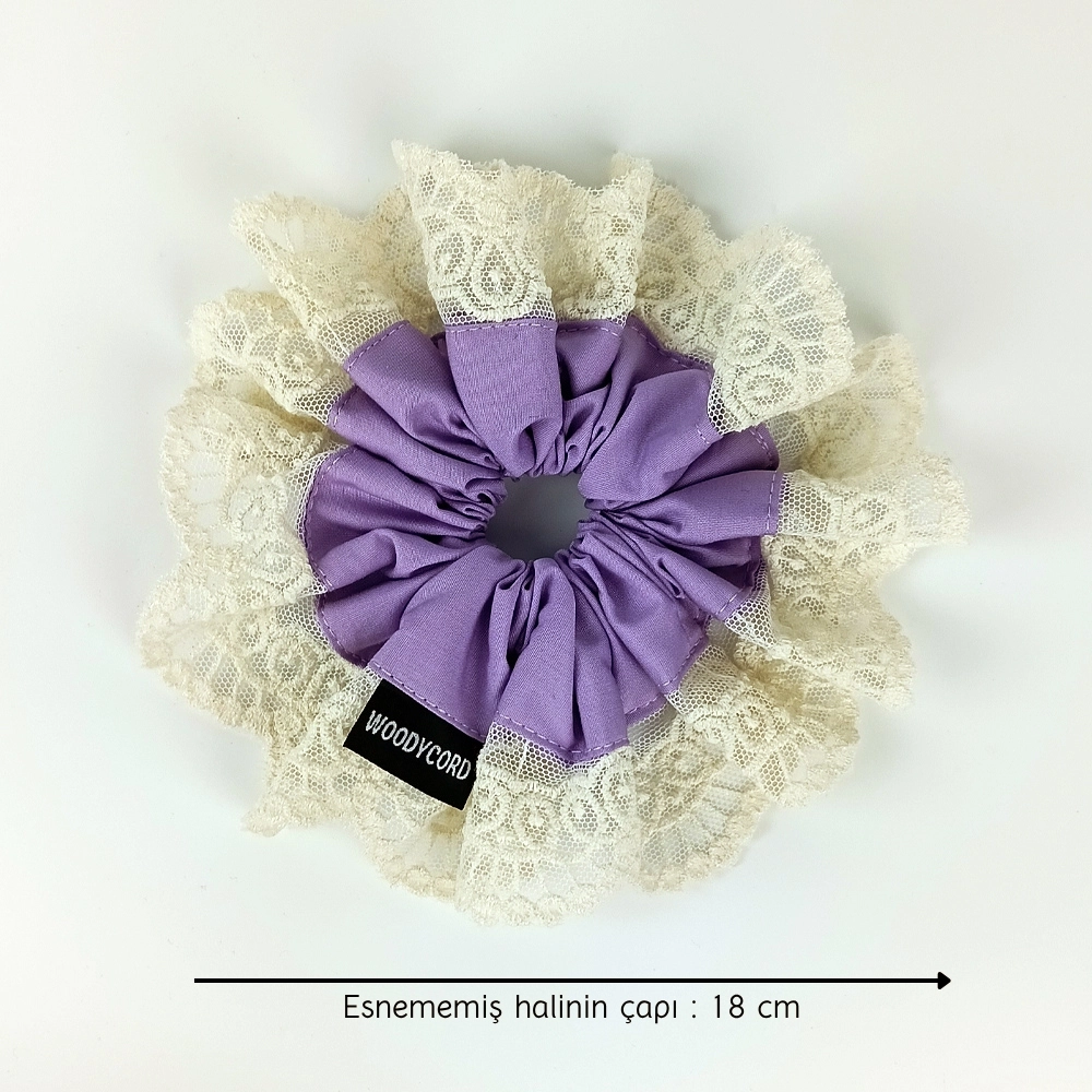 Woodycord%20El%20Yapımı%20Dantelli%20Lila%20Scrunchie%20Toka