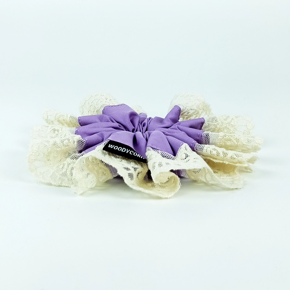 Woodycord%20El%20Yapımı%20Dantelli%20Lila%20Scrunchie%20Toka
