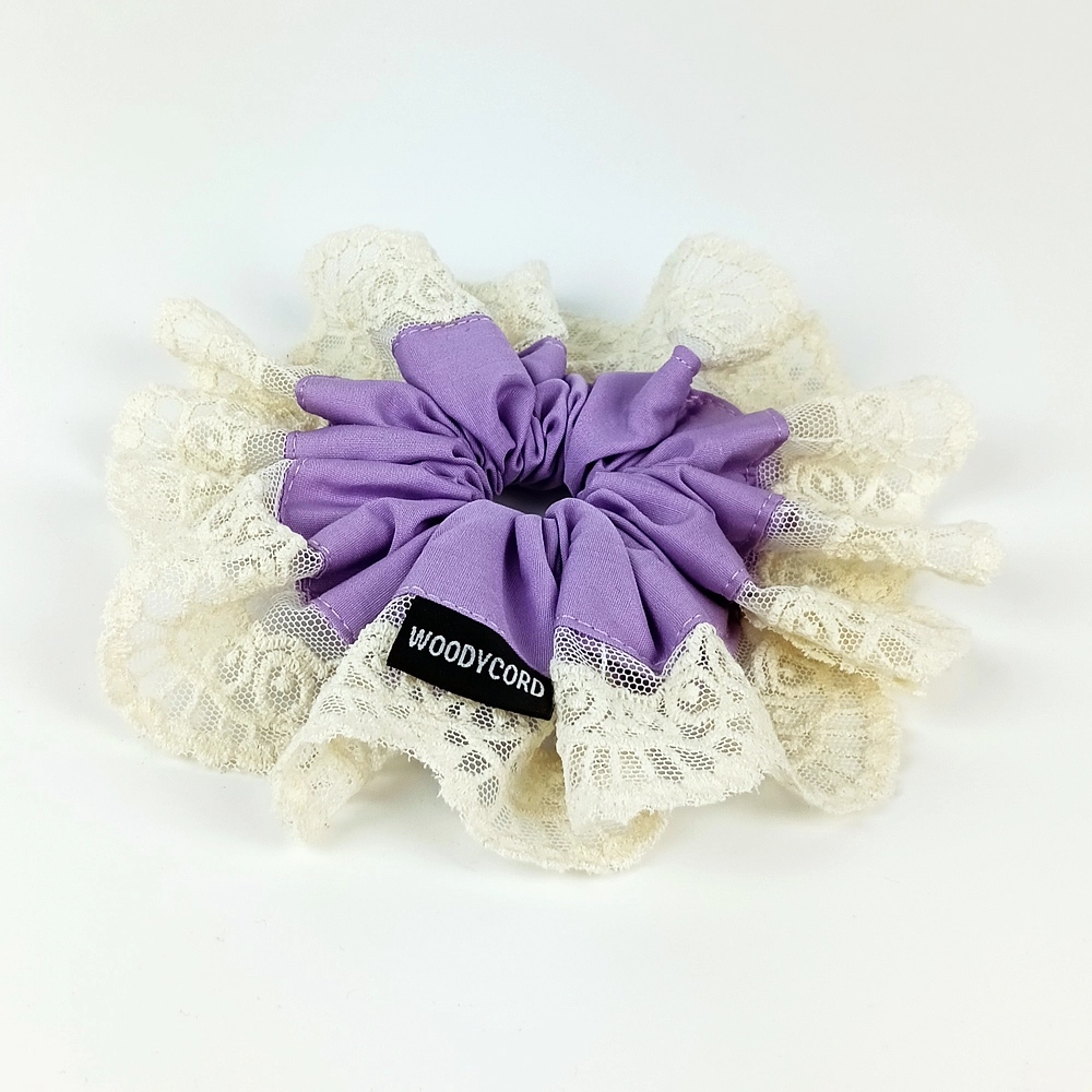 Woodycord%20El%20Yapımı%20Dantelli%20Lila%20Scrunchie%20Toka