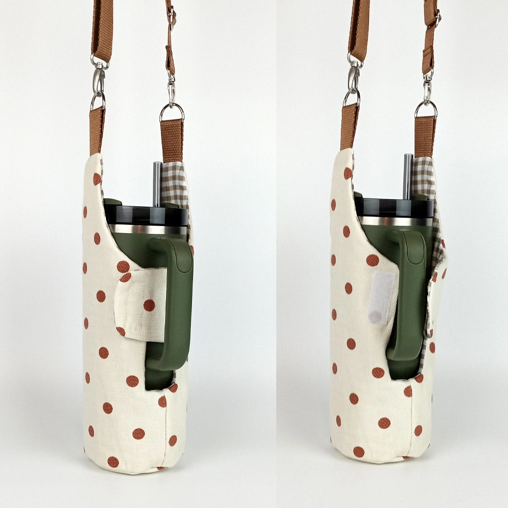 Woodycord%20El%20Yapımı%20Krem%20Gabardin%20Puantiyeli Termos%20Kılıfı%20Kulplu%20Model%20Quencher%20Pipetli%201,18