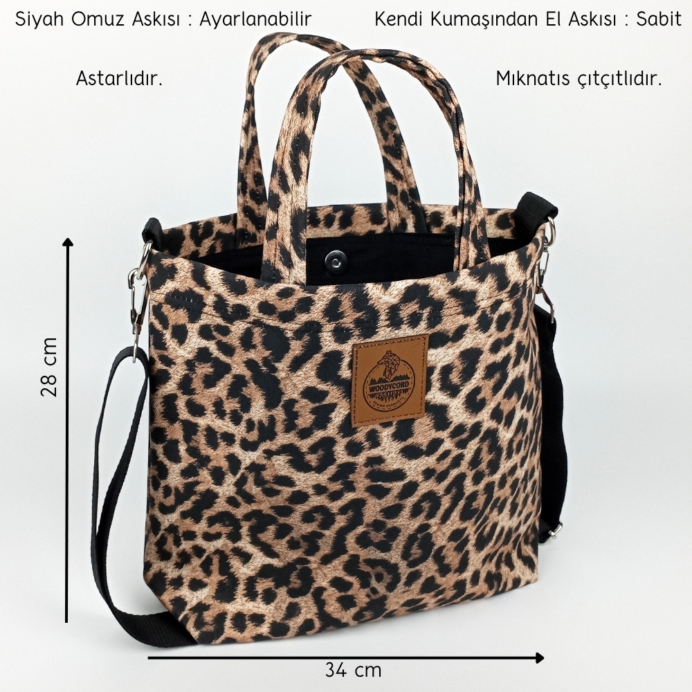 Woodycord%20El%20Yapımı%20Leopar%20Desenli%20Gabardin%20Omuz%20ve%20El%20Çantası