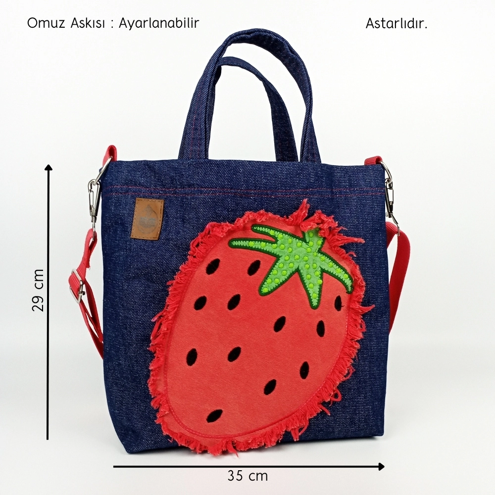 Woodycord%20El%20Yapımı%20Kot%20Çilek%20Tote%20Çanta