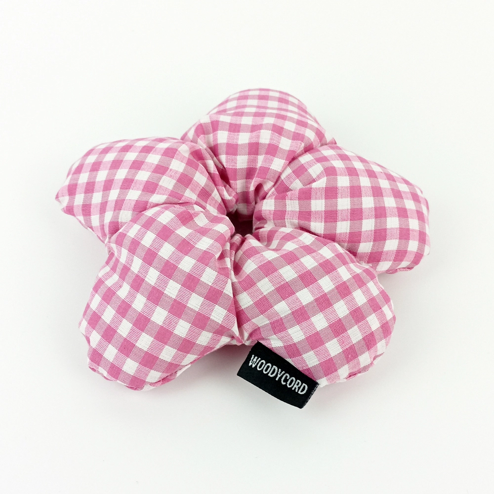 WoodyCord%20El%20Yapımı%20Pembe%20Beyaz%20Pötikareli%20Çiçek%20Scrunchie%20Topuz%20Tokası