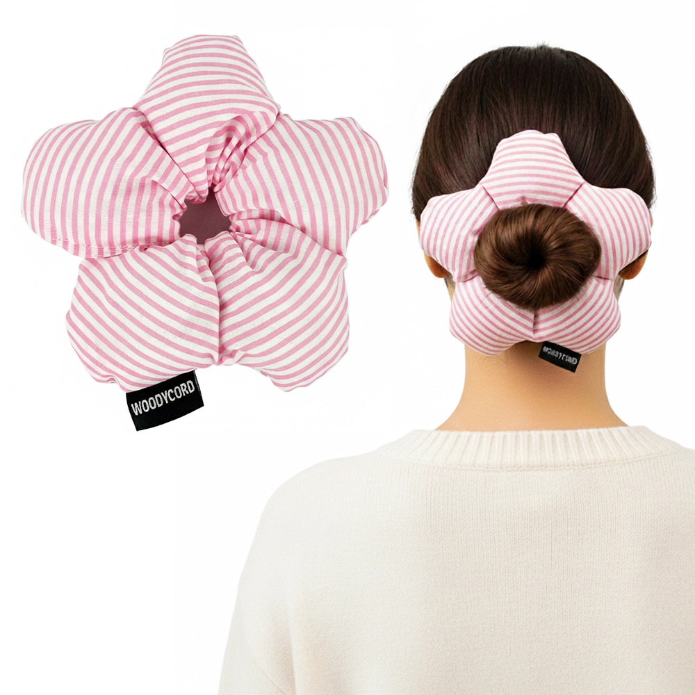 WoodyCord%20El%20Yapımı%20Çiçek%20Model%20Pofuduk%20Scrunchie%20Toka%20-%20Pembe%20Beyaz%20Çizgili