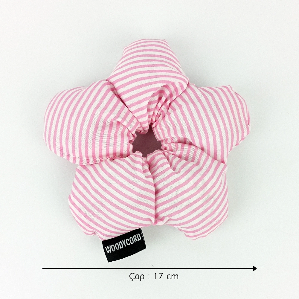 WoodyCord%20El%20Yapımı%20Çiçek%20Model%20Pofuduk%20Scrunchie%20Toka%20-%20Pembe%20Beyaz%20Çizgili