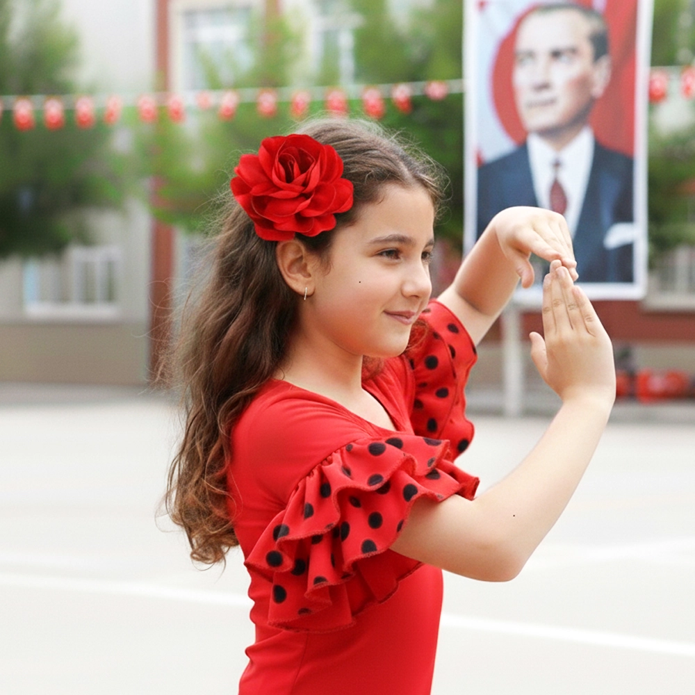 Woodycord%20Çocuk%20Kırmızı%20Saten%20Gül%20Klips%20Toka%20