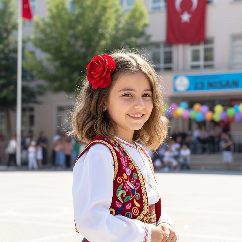 Woodycord%20Çocuk%20Kırmızı%20Saten%20Gül%20Klips%20Toka%20