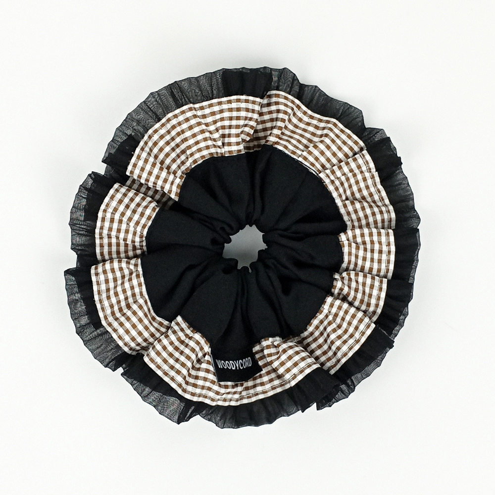 Woodycord%20El%20Yapımı%20Hacimli%20Scrunchie%20Topuz%20Tokası%20%20Ekoseli%20Fırfırlı%20Tasarım