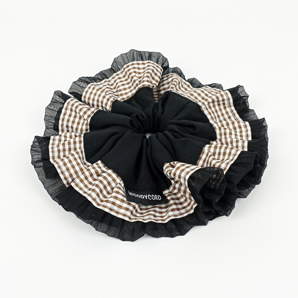 Woodycord%20El%20Yapımı%20Hacimli%20Scrunchie%20Topuz%20Tokası%20%20Ekoseli%20Fırfırlı%20Tasarım