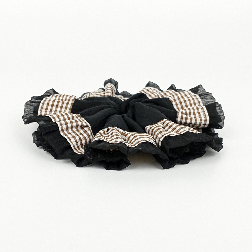 Woodycord%20El%20Yapımı%20Hacimli%20Scrunchie%20Topuz%20Tokası%20%20Ekoseli%20Fırfırlı%20Tasarım