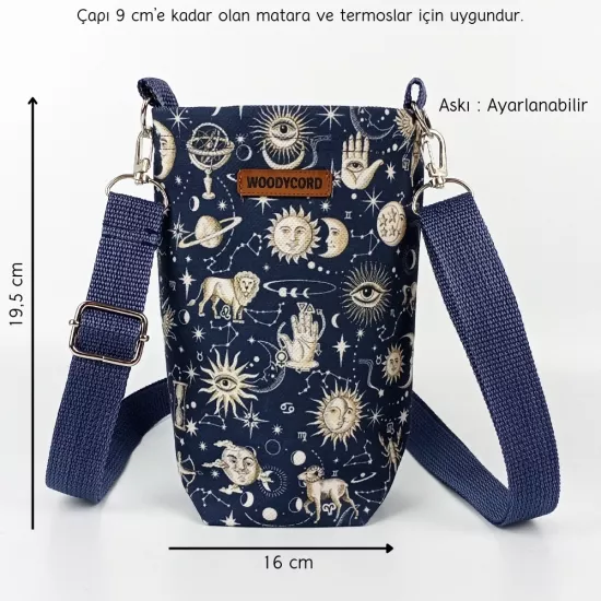 Woodycord 1 Litrelik Su Şişesi Taşıma Çantası Matara ve Termos Kılıfı Astroloji