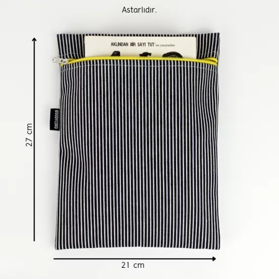 Woodycord El Yapımı Çizgili Kot Kitap ve Tablet Kılıfı (21x27 cm)