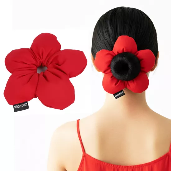 Woodycord El Yapımı Kırmızı Pofuduk Scrunchie Topuz Tokası