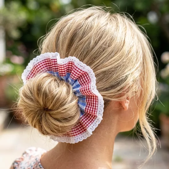 Woodycord Fırfırlı Pötikareli El Yapımı Scrunchie Topuz Tokası