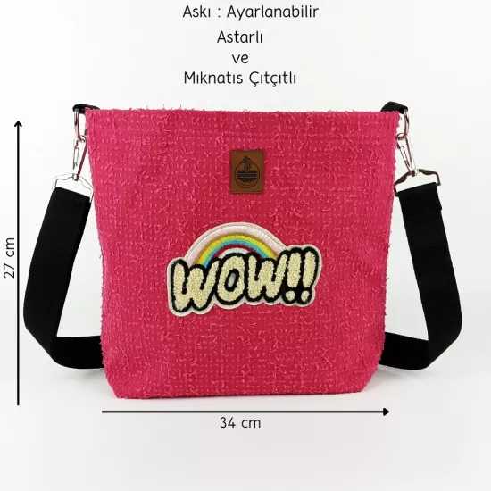 Woodycord El Yapımı WOW Gökkuşağı Kırpık Kot Omuz Çantası