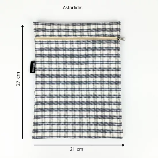 Woodycord El Yapımı Gabardin Kitap ve Tablet Kılıfı - Ekoseli Tasarım (21x27 cm)