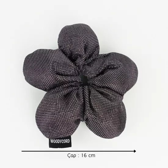Woodycord El Yapımı Gümüş Pofuduk Scrunchie Topuz Tokası