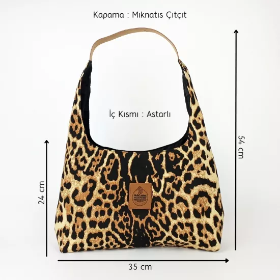 Woodycord El Yapımı Leopar Desenli Hobo Bag Omuz Çantası