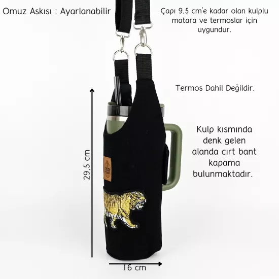 Woodycord El Yapımı Kaplan Termos Kılıfı Kulplu Model Quencher Pipetli 1,18