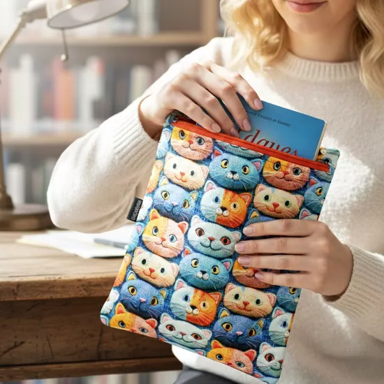 Woodycord El Yapımı 3D Kedi Desenli Kitap ve Tablet Kılıfı (21x27 cm)