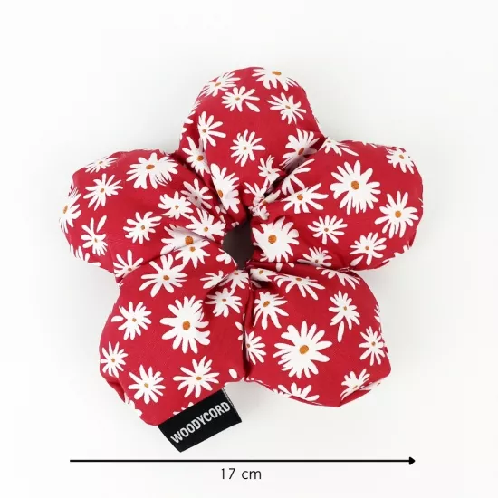 WoodyCord El Yapımı Elyaf Dolgulu Papatya Pofuduk Scrunchie Toka 
