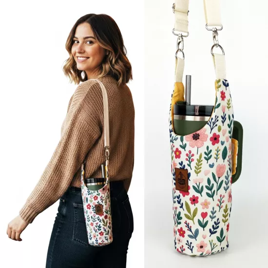 Woodycord Çıtı Pıtı Çiçek Desenli Termos Kılıfı Kulplu Model Quencher Pipetli 1,18