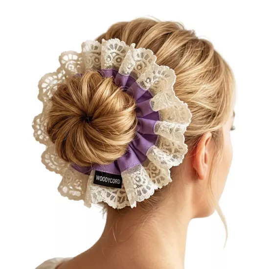 Woodycord El Yapımı Dantelli Lila Scrunchie Toka
