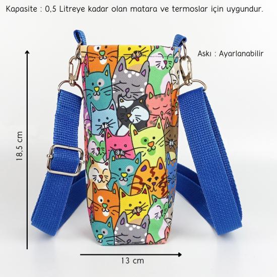 Woodycord 0,5 Litrelik El Yapımı Sevimli Kediler Temalı Matara/Termos Kılıfı 