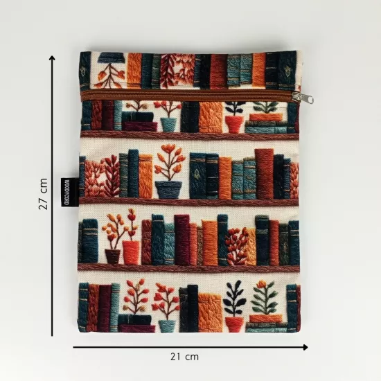 Woodycord El Yapımı Kitap ve Tablet Kılıfı 3D Kütüphane Desenli (21x27 cm)