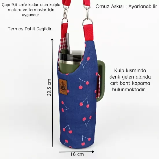 Woodycord El Yapımı Kiraz Matara Termos Kılıfı Kulplu Model Quencher Pipetli 1,18