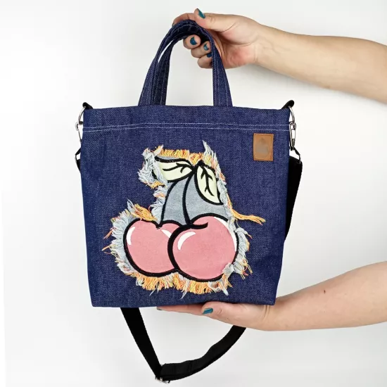 Woodycord El Yapımı Kot Kiraz Tote Çanta