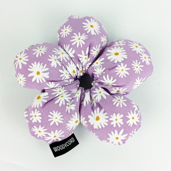 WoodyCord El Yapımı Papatya Desenli Pofuduk Scrunchie Toka - Lila