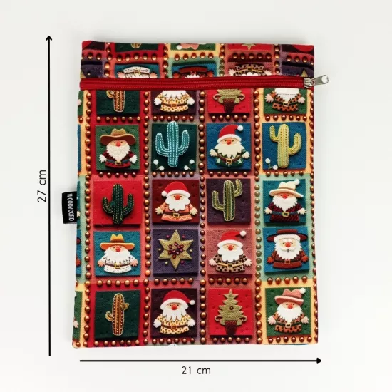 Woodycord El Yapımı Yılbaşı ve Kaktüs Temalı 3D Kitap Tablet Kılıfı (21x27 cm)