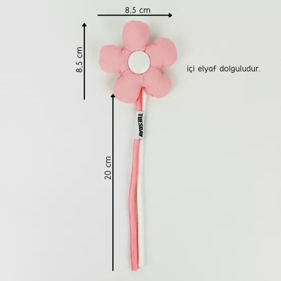 Woodycord El Yapımı Pofuduk Pembe Çiçek Figürlü Otomatik Toka