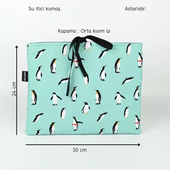 Woodycord Penguen Desenli El Yapımı Kitap ve Tablet Kılıfı (24x30 cm)